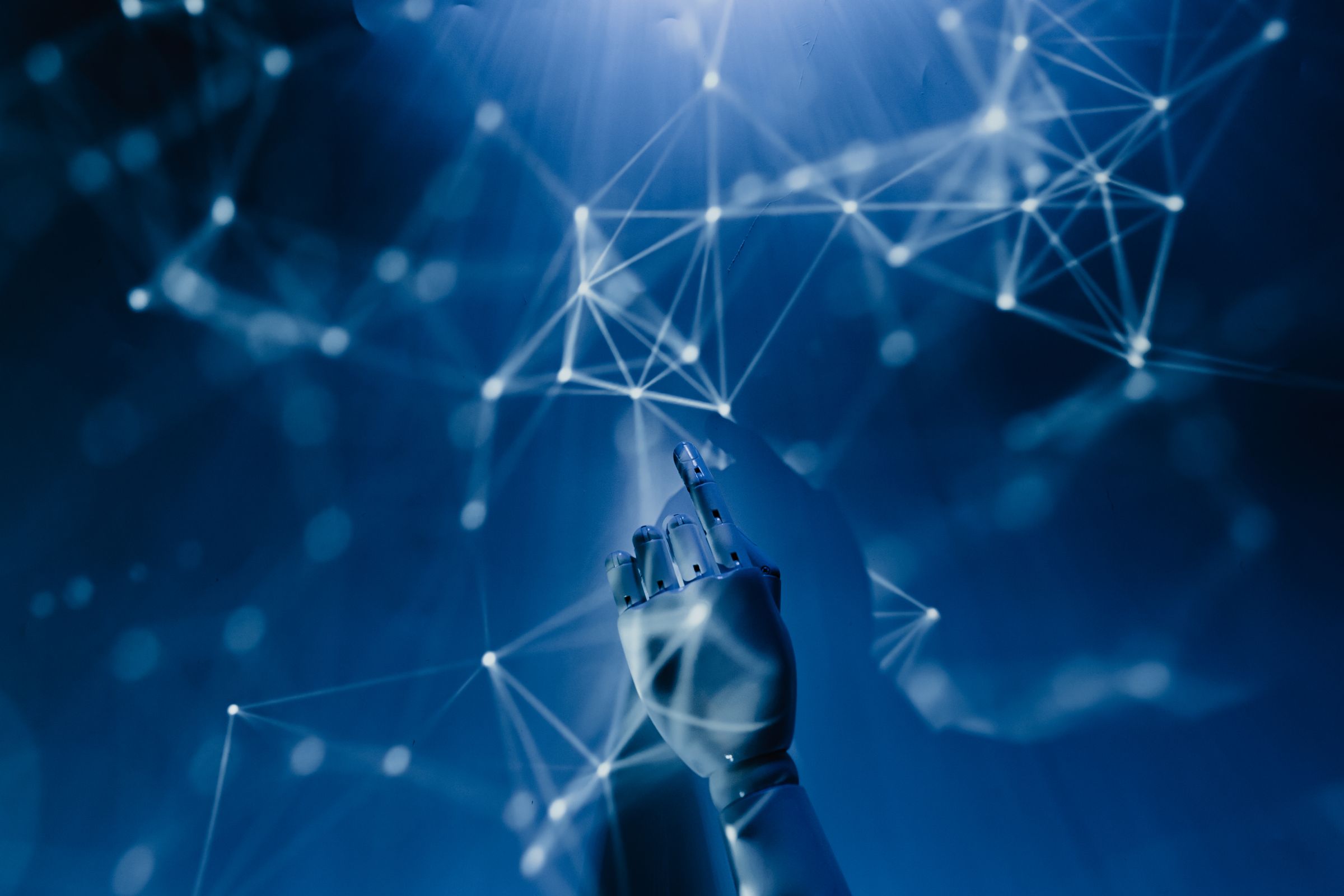 Abstract visualization of artificial intelligence connecting a network